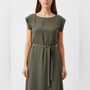 Vintage Tara Jarmon Silk Y2K Olive Green Belted Dress